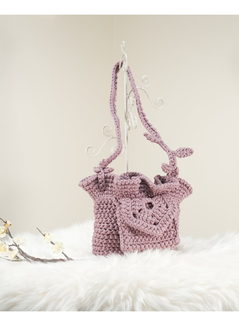 Light Purple Crochet Handbag with outer pocket