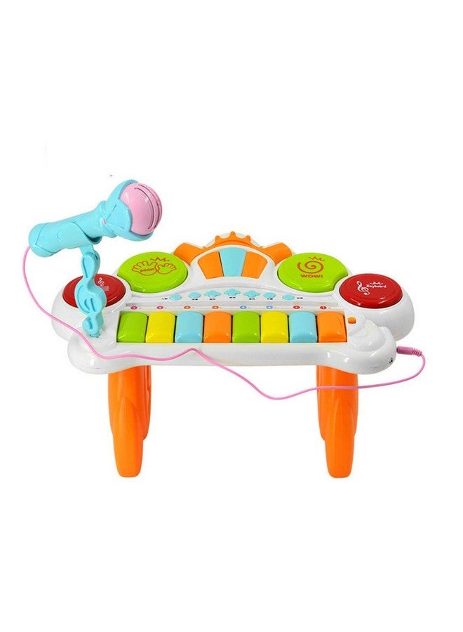 VikriDA 2 in 1 Kids Drum Set and Piano Toy with AUX Capability, Musical Instruments Playset Flash Light Toy with Adjustable Microphone, Toys for Boys and Girls - Image 1
