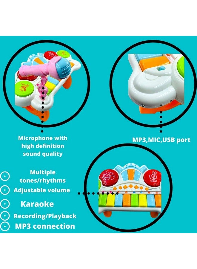 VikriDA 2 in 1 Kids Drum Set and Piano Toy with AUX Capability, Musical Instruments Playset Flash Light Toy with Adjustable Microphone, Toys for Boys and Girls - Image 3