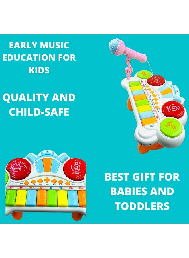 VikriDA 2 in 1 Kids Drum Set and Piano Toy with AUX Capability, Musical Instruments Playset Flash Light Toy with Adjustable Microphone, Toys for Boys and Girls - Image 5