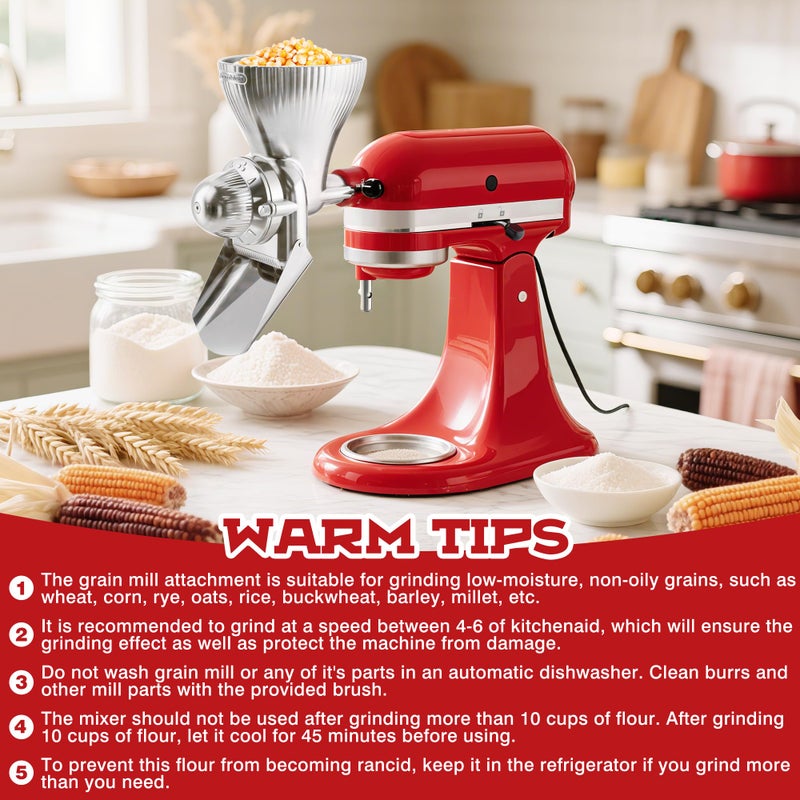 KITOART Grain Mill Attachment for KitchenAid Stand Mixer with 12 Grind Level Flour Mill, Grain Mill Fit for Grinding Wheat, Corn, Oats, Buckwheat,Millet and Other Cereals - New Upgrades - Image 4