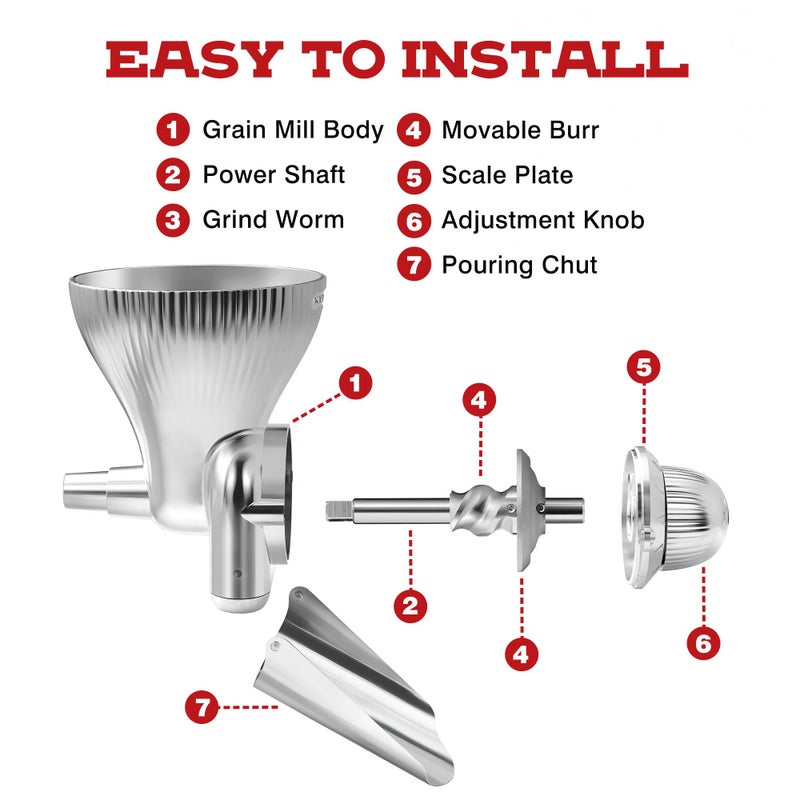 KITOART Grain Mill Attachment for KitchenAid Stand Mixer with 12 Grind Level Flour Mill, Grain Mill Fit for Grinding Wheat, Corn, Oats, Buckwheat,Millet and Other Cereals - New Upgrades - Image 3