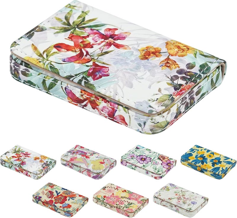 AI-DEE Business Card Holder，PU Leather Business Card Case Color Printing Pattern Card Holder Wallet，Pockets Magnetic Credit Card Holders for Men and Women - Flamingo - Image 1