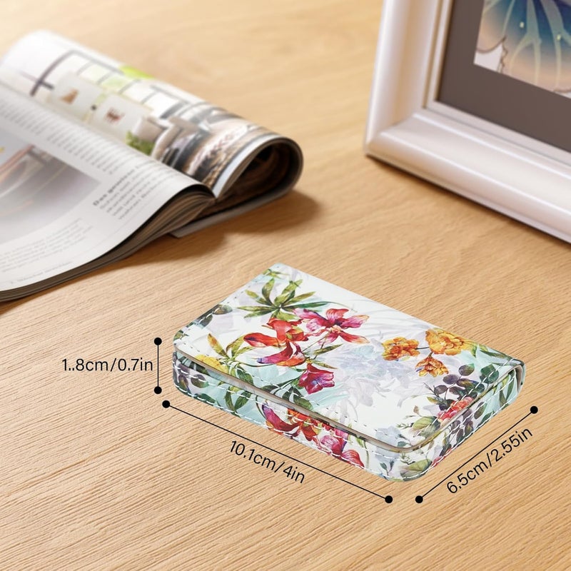 AI-DEE Business Card Holder，PU Leather Business Card Case Color Printing Pattern Card Holder Wallet，Pockets Magnetic Credit Card Holders for Men and Women - Flamingo - Image 4