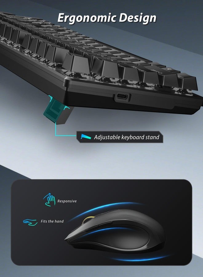 Taiahiro Wireless Mechanical Gaming Keyboard and Mouse, 98 Keys RGB Backlit Blue Switch Keyboards, Ergonomic Wireless Gaming Mice with Mouse Pad, 3-Mode USB-C/2.4G/BT5.0, Anti-Ghosting for PC Laptop Gamer - Image 4