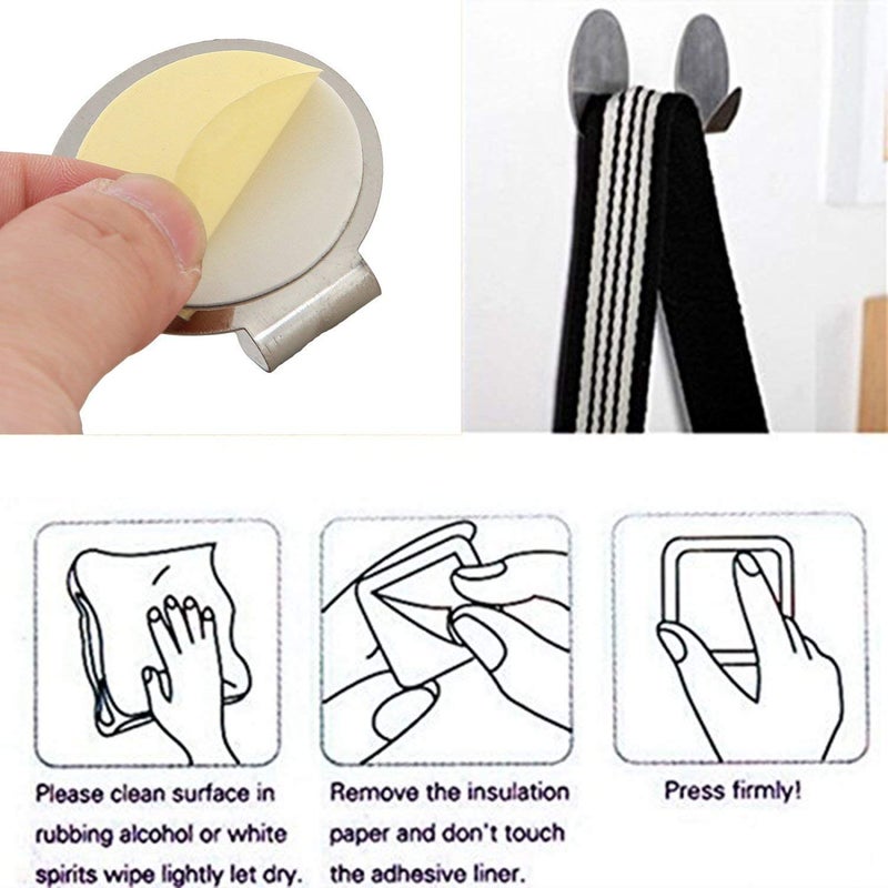 eSkube Multipurpose Small Stainless Steel Hooks Hanger for Wall self Adhesive 12 pcs Round - Image 2