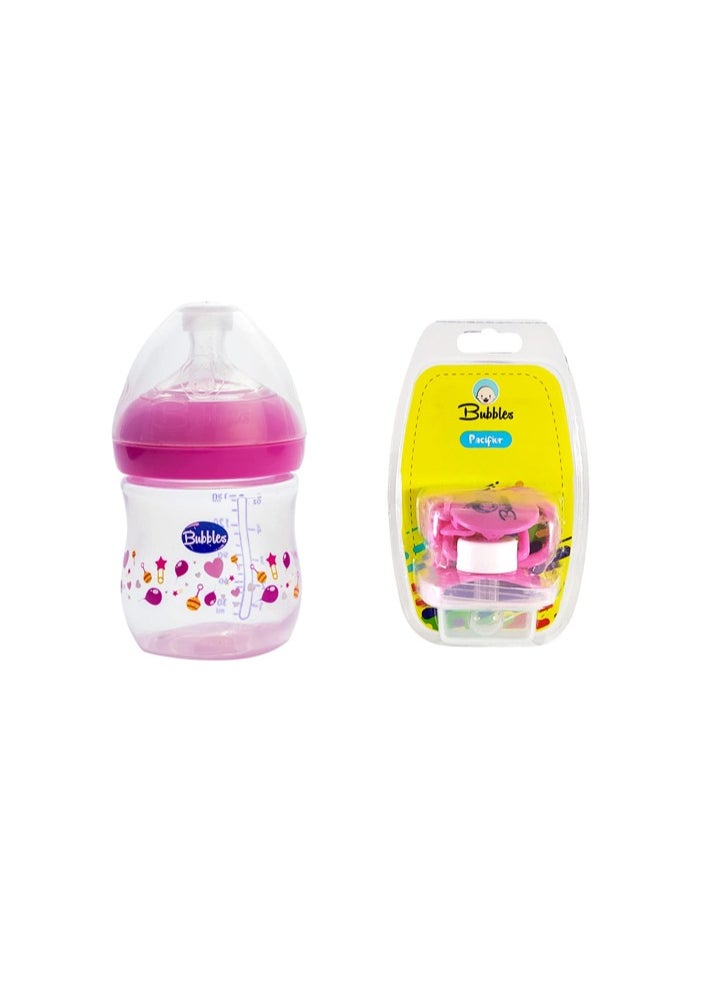 Bubbles Set Natural Baby Bottle 1m 150ml Pink + Pacifier With Chain Pink - pzsku/Z7CA514E5B70DA6B6E4B1Z/45/_/1721481270/5b2f0aa5-16ed-46a9-8883-8b2cf8e1e301