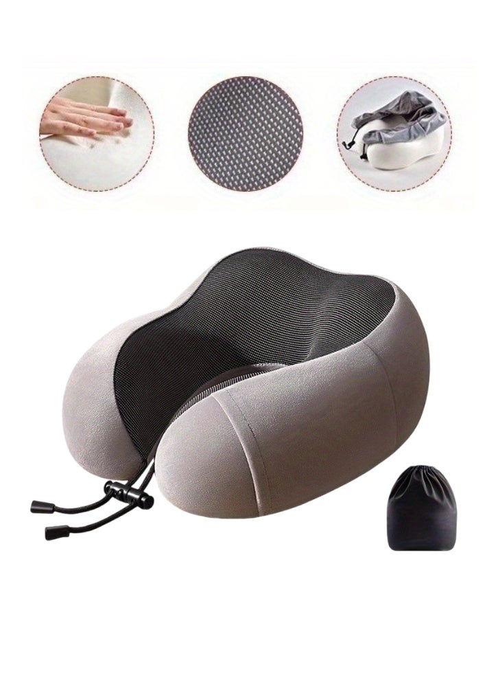 Travel Neck Pillow 100% Pure Memory Foam,  Neck Pillows for Sleeping, Neck Pillow for Travel Comfortable U Shape, Portable Ergonomic Design for Traveling、Car、Washable Cover(Grey) - Image 1