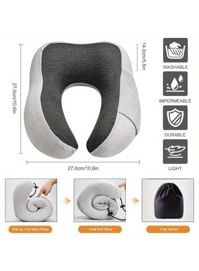 Travel Neck Pillow 100% Pure Memory Foam,  Neck Pillows for Sleeping, Neck Pillow for Travel Comfortable U Shape, Portable Ergonomic Design for Traveling、Car、Washable Cover(Grey) - Image 2