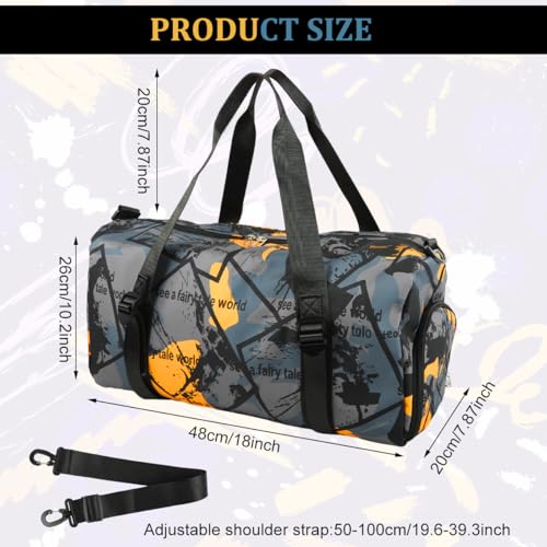 GUSTAVE® Duffle Bags for Men Travel Luggage Bag with Removable Shoulder Strap, Waterproof Dry Pouch & Shoe Compartment, Fashion Stained Print Oxford Cloth Gym Bag Duffle Bag, 50x22x24cm - Image 2