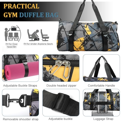 GUSTAVE® Duffle Bags for Men Travel Luggage Bag with Removable Shoulder Strap, Waterproof Dry Pouch & Shoe Compartment, Fashion Stained Print Oxford Cloth Gym Bag Duffle Bag, 50x22x24cm - Image 3
