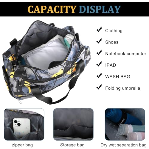 GUSTAVE® Duffle Bags for Men Travel Luggage Bag with Removable Shoulder Strap, Waterproof Dry Pouch & Shoe Compartment, Fashion Stained Print Oxford Cloth Gym Bag Duffle Bag, 50x22x24cm - Image 5