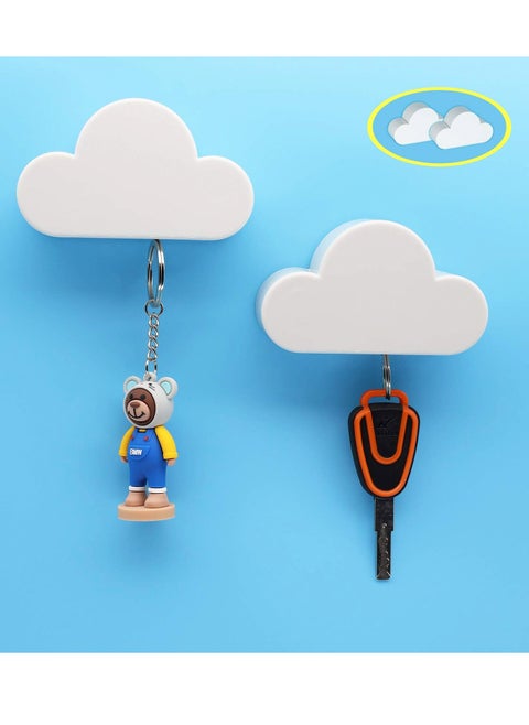 2PCS Magnetic Key Holder, Cloud Key Hook Novelty Key Organizer Strong Magnetic Hanger Cute Home Decor Decorative Key Hook Secure Key Hanger Magnets Keep Keychains and Loose Keys Securely in Place