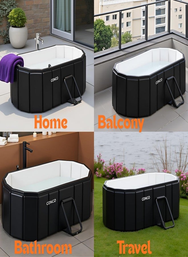 Hevasnek Portable Bathtub For Adults, Foldable Large Bath Tub For Bathroom With Mat, Ice Bath Tub For Hot And Cold Therapy, (Black) - Image 5