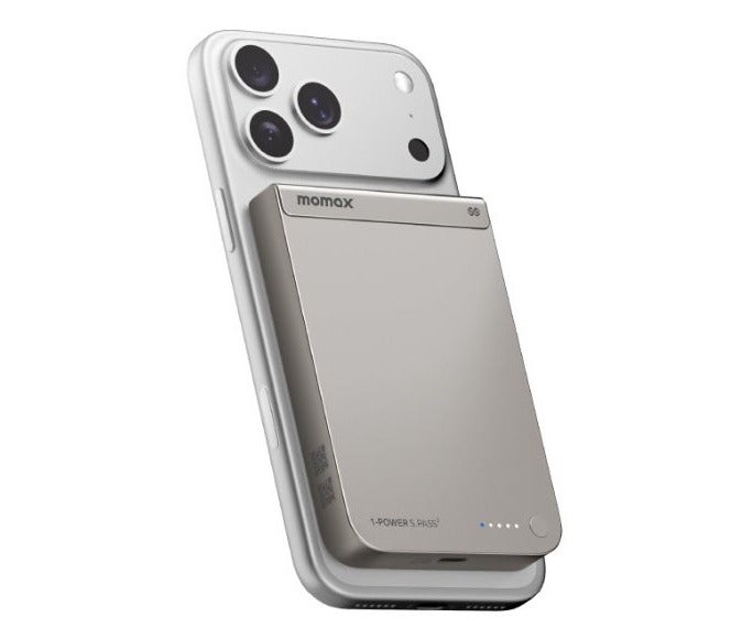 Momax 1-POWER S.PASS2 10000mAh QI2 25W + Semi SSB Magnetic Wireless Power Bank USB-C Output Compatible with iPhone 17/16/15/14/13/12 Pro Max | Galaxy S25 & Qi2 MagSafe Devices- Titanium Gray