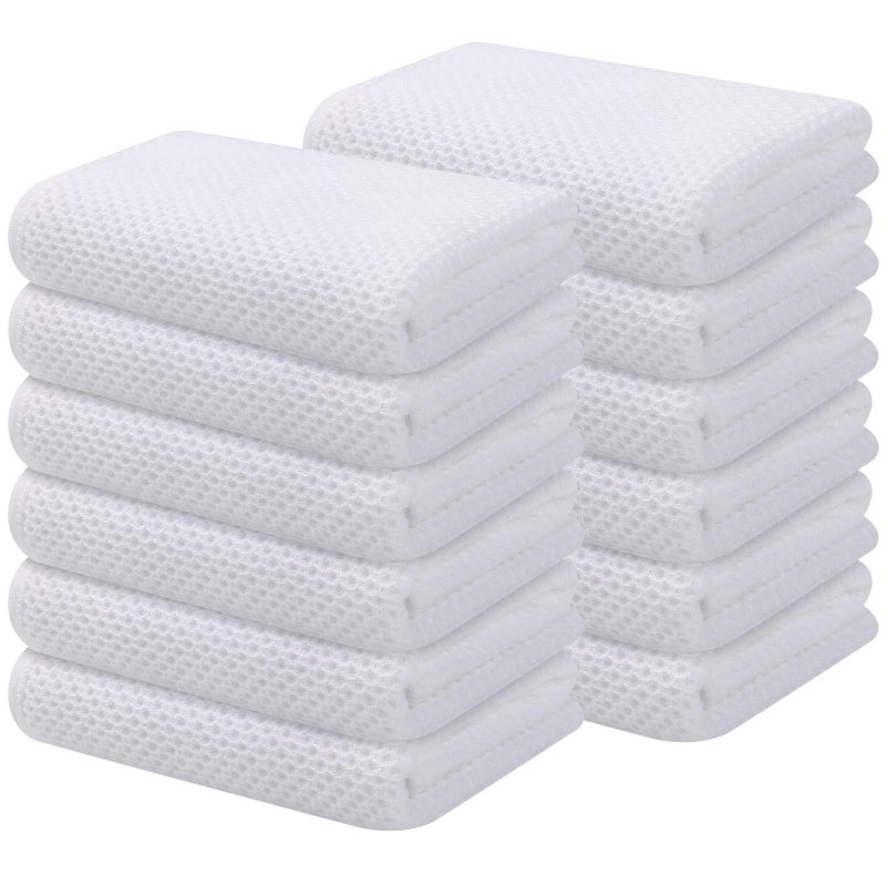 Kitinjoy 100% Cotton Waffle Weave Kitchen Towels  12-Pack Super Soft and Absorbent Kitchen Dish Towels for Drying Dishes  Kitchen Hand Towels  13 in x 28 in  White - Image 1