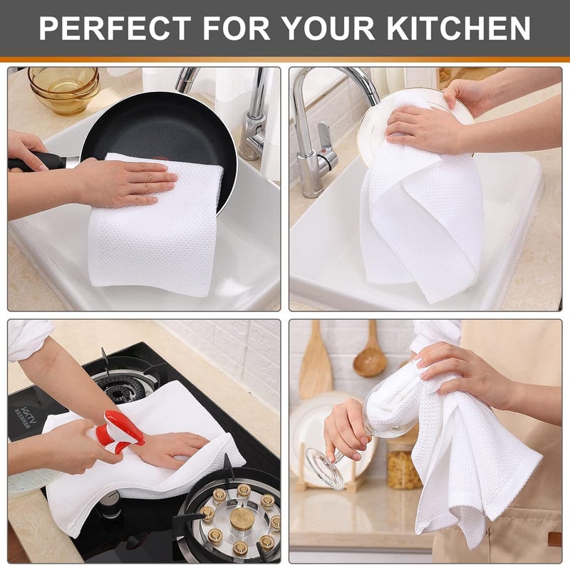 Kitinjoy 100% Cotton Waffle Weave Kitchen Towels  12-Pack Super Soft and Absorbent Kitchen Dish Towels for Drying Dishes  Kitchen Hand Towels  13 in x 28 in  White - Image 4
