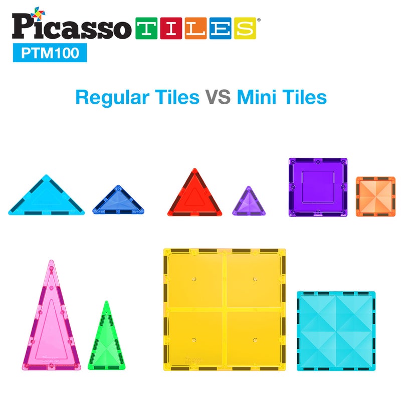 PicassoTiles 100pc Magnetic Tile Mini Diamond Set Travel Size STEM Educational Building Kit for Toddlers Preschool Boys Girls Age 3 Plus Montessori Indoor Learning Toy for Creative Development PTM100 - Image 2