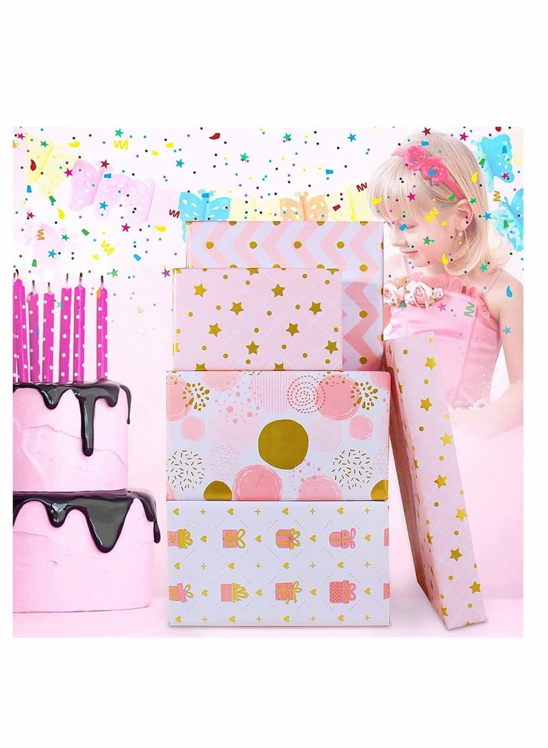 Metallic Gold Foil Birthday Gift Wrapping Paper 4 Sheets Pink Wrap for Women Girls All Occasions 27.5 x 19.6 Inch - Image 4
