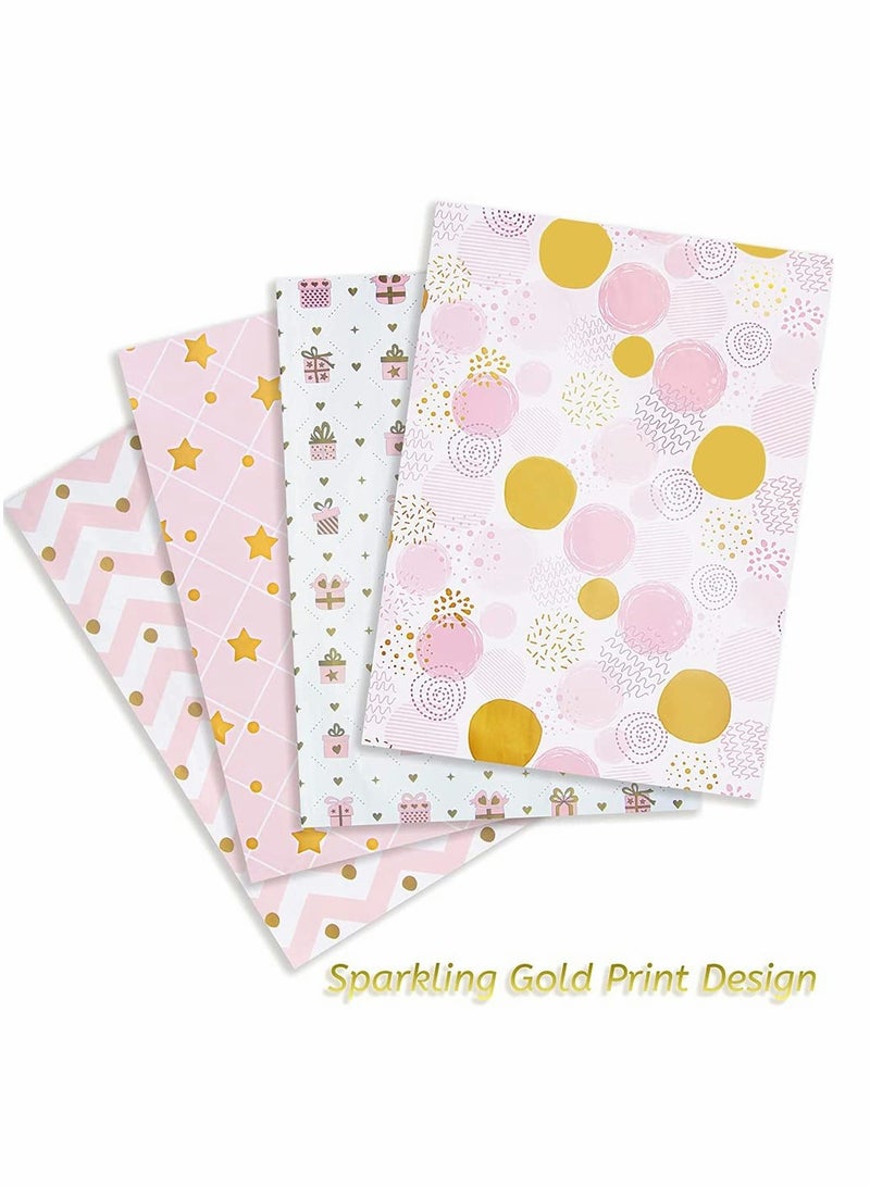 Metallic Gold Foil Birthday Gift Wrapping Paper 4 Sheets Pink Wrap for Women Girls All Occasions 27.5 x 19.6 Inch - Image 2