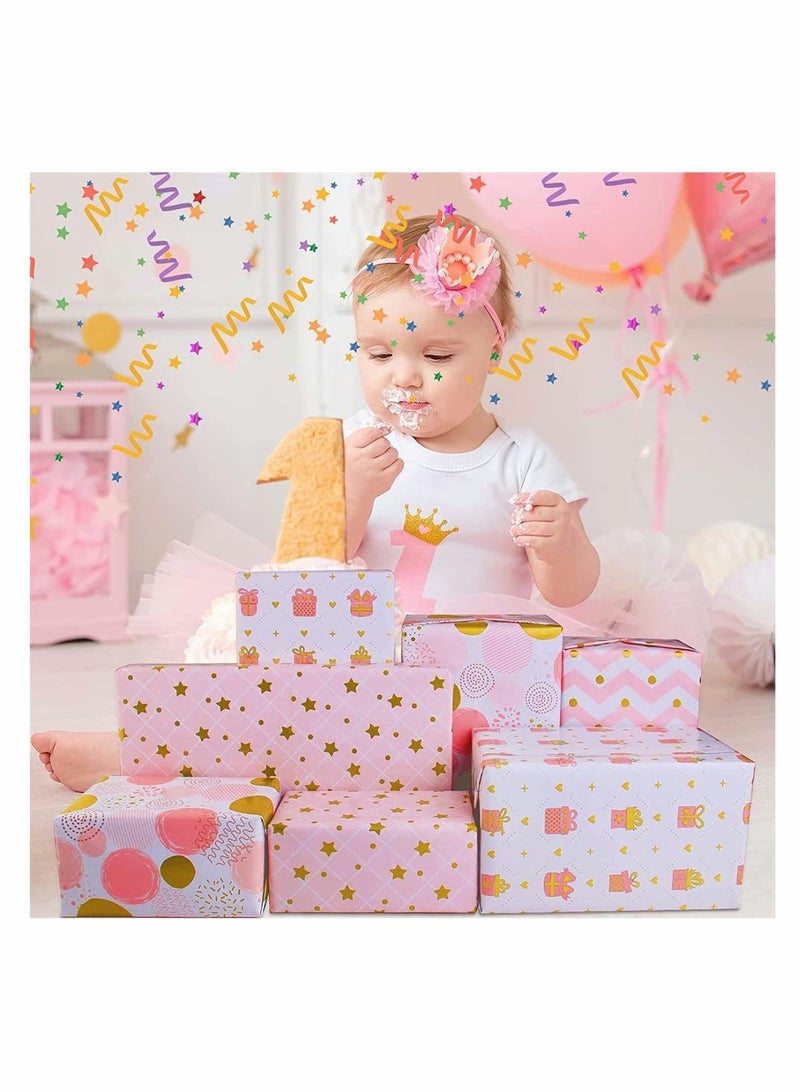 Metallic Gold Foil Birthday Gift Wrapping Paper 4 Sheets Pink Wrap for Women Girls All Occasions 27.5 x 19.6 Inch - Image 3