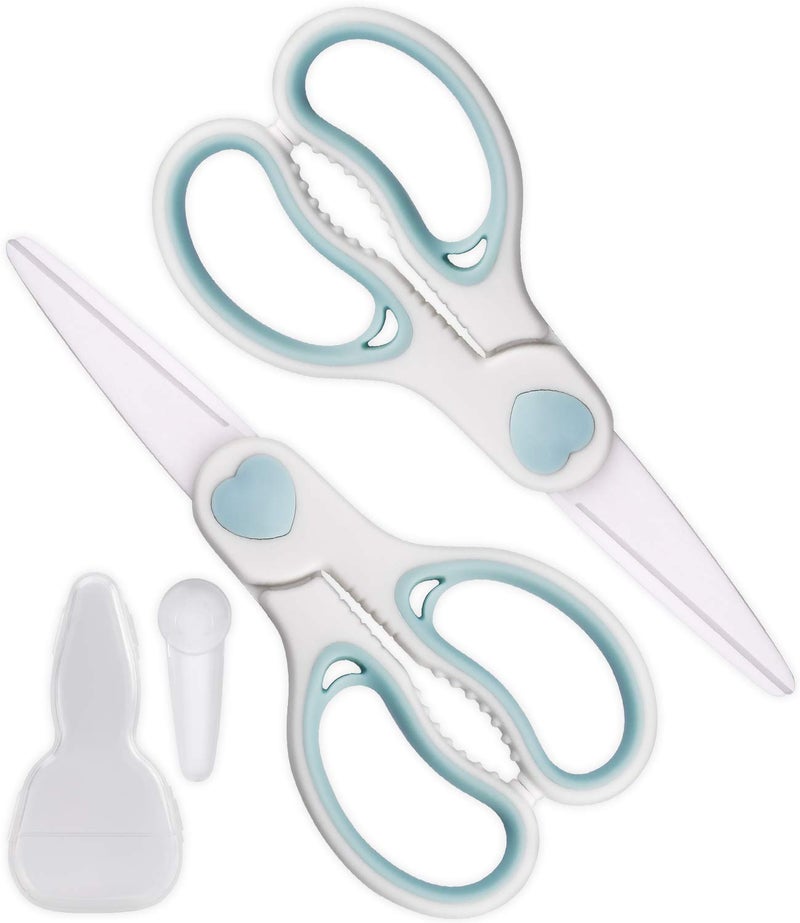 WELLSTAR Ceramic Scissors for Baby Food by WELLSTAR, Safety Healthy BPA Free Portable Toddler Shears with Protective Blade Cover and Travel Case, 2 Pack - Image 1
