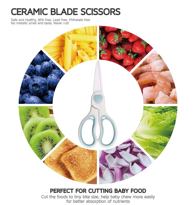 WELLSTAR Ceramic Scissors for Baby Food by WELLSTAR, Safety Healthy BPA Free Portable Toddler Shears with Protective Blade Cover and Travel Case, 2 Pack - Image 2
