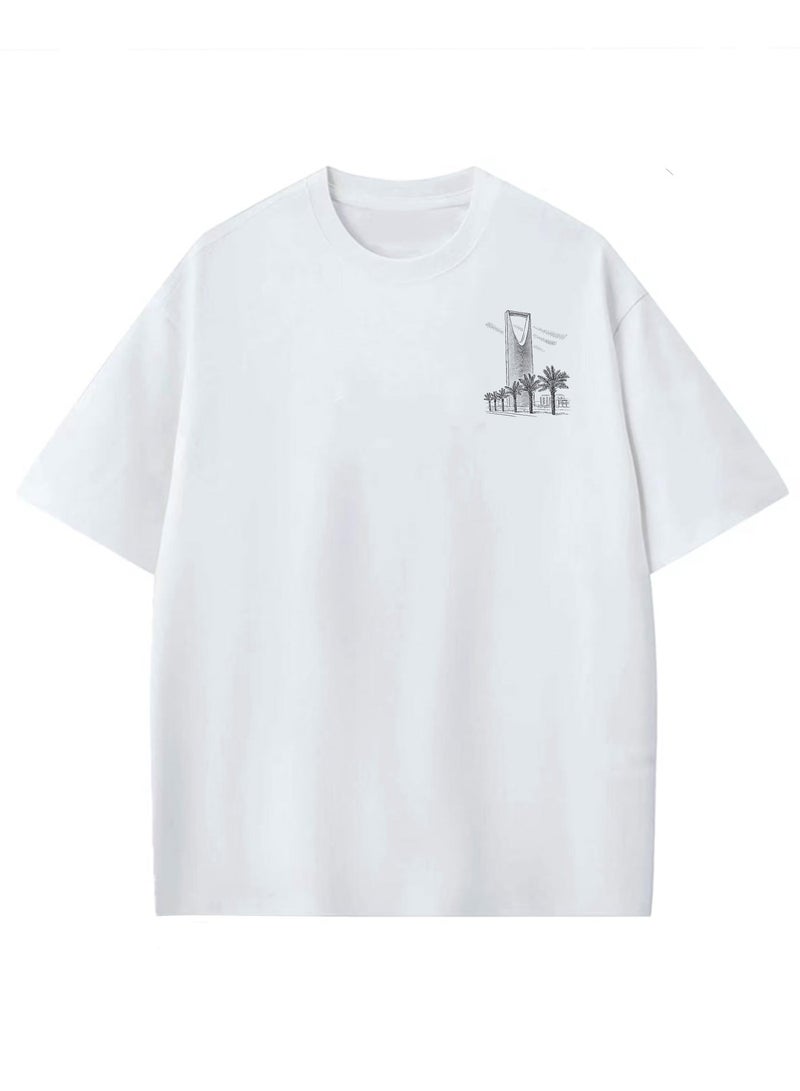 Riyadh Landmark Graphic Print T-Shirt Pure Cotton Crew Neck Short Sleeve Streetwear Tee White - Image 1