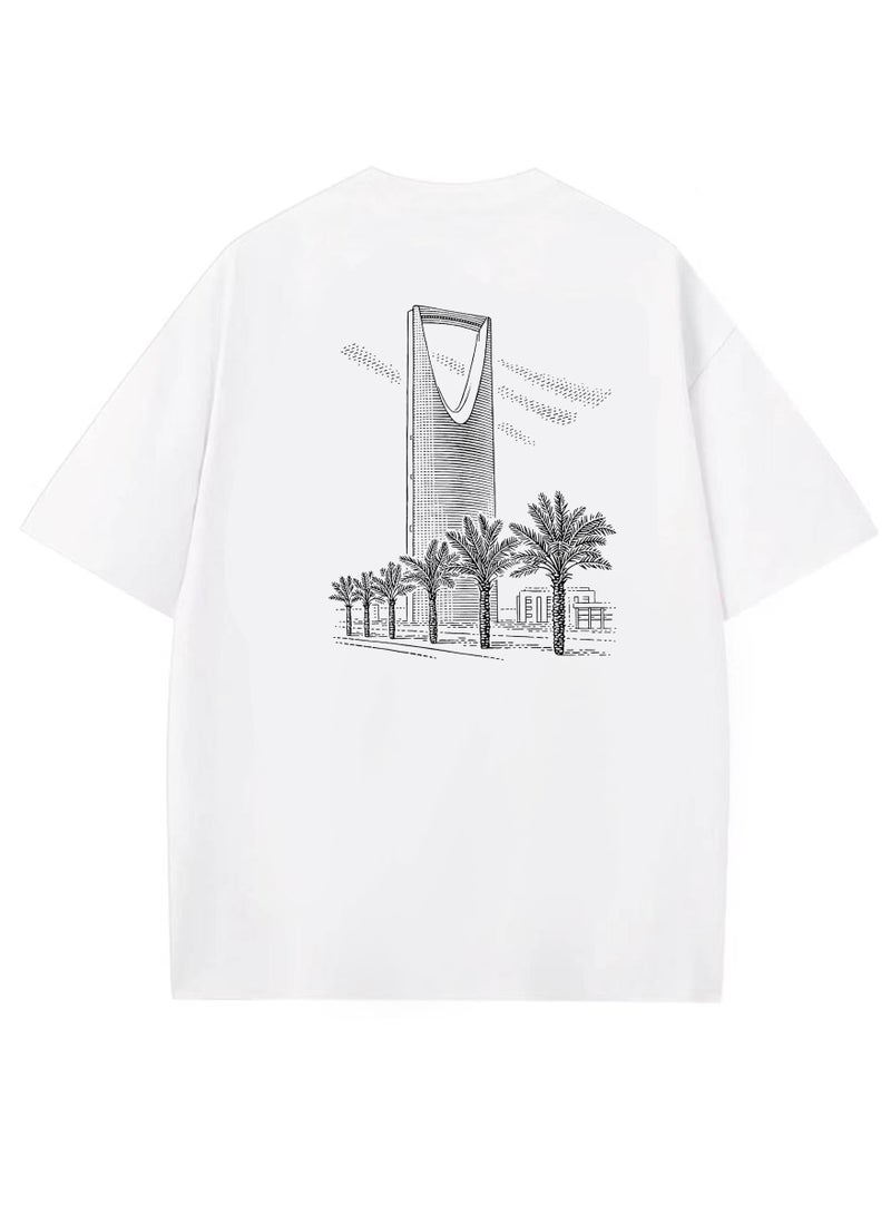Riyadh Landmark Graphic Print T-Shirt Pure Cotton Crew Neck Short Sleeve Streetwear Tee White - Image 4