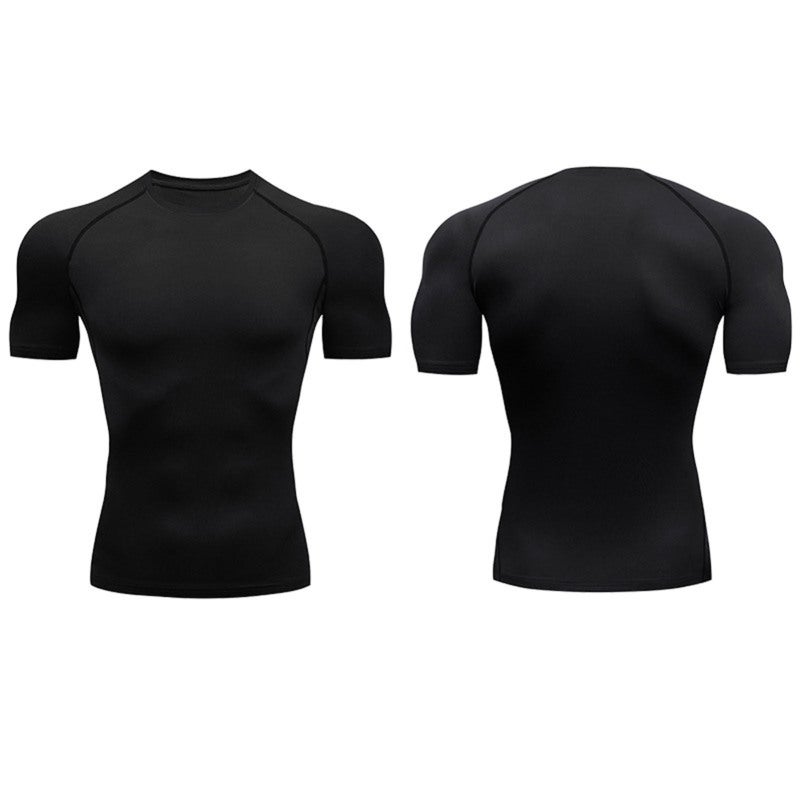 Men's Cool Dry Short Sleeve Compression Shirts Sports T Shirts Tops Athletic Workout Shirt Black M - Image 4