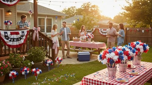 Funiverse Bulk 50 Pack Patriotic 3 Color Pinwheel Assortment Red White and Blue Wind Spinner Indoor and Outdoor Decorations - Image 5