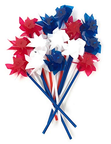 Funiverse Bulk 50 Pack Patriotic 3 Color Pinwheel Assortment Red White and Blue Wind Spinner Indoor and Outdoor Decorations - Image 1