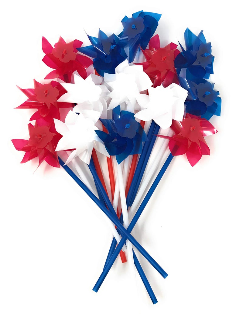 Funiverse Bulk 50 Pack Patriotic 3 Color Pinwheel Assortment Red White and Blue Wind Spinner Indoor and Outdoor Decorations - Image 3