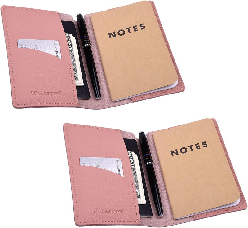 Wisdompro Journal Cover, 2 Pack PU Leather Notebook Cover for Field Notes,or Other 3.5" x 5.5" Pocket Notebooks - Pink - Image 1