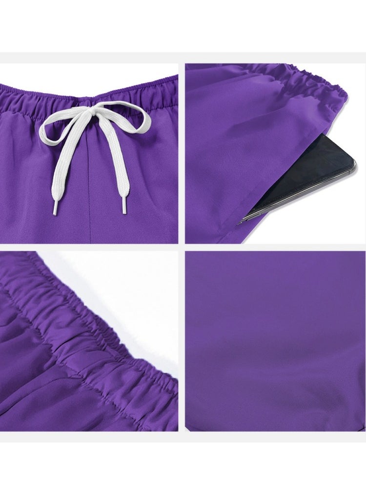 Loquat Unisex Medical Uniform Scrubs 2 Piece Set V-Neck Top and Elastic Waist Pants Suit Purple  - Image 3