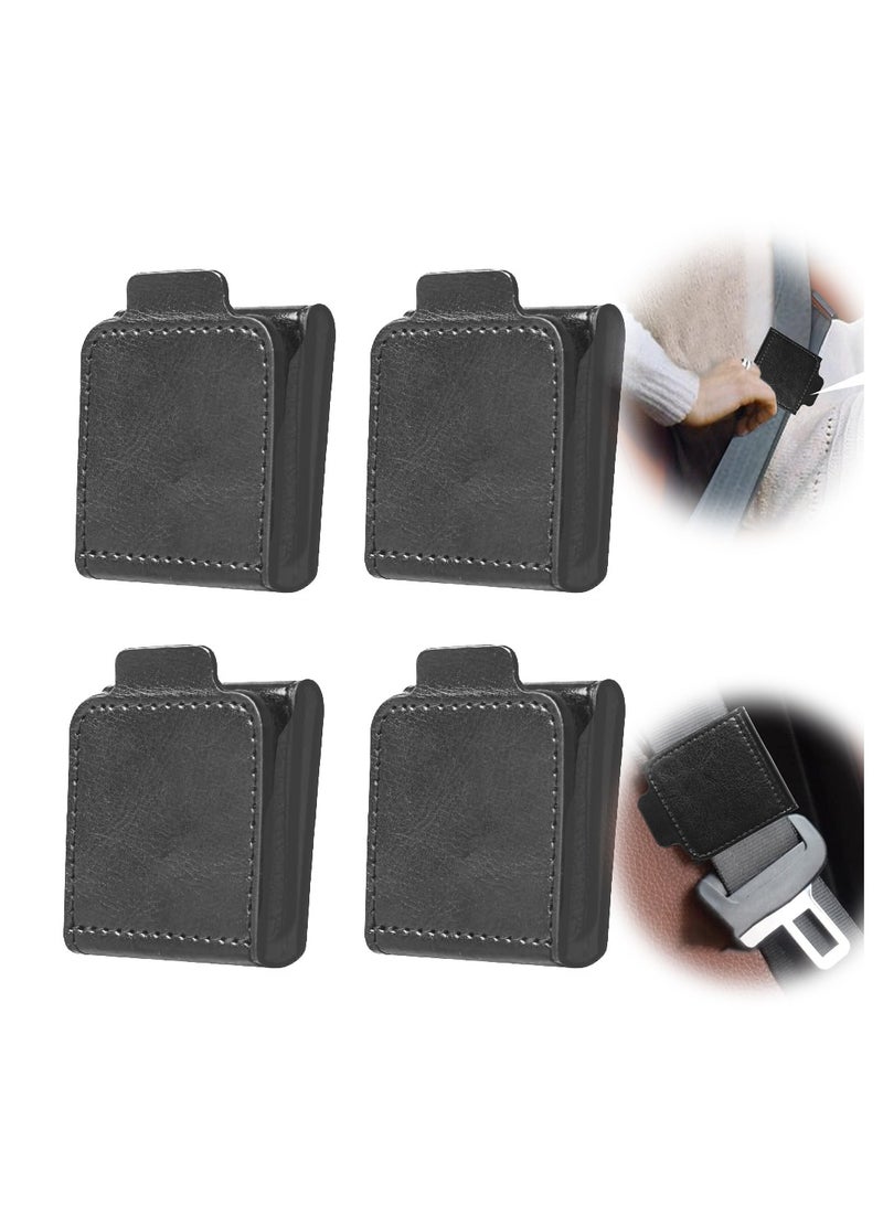 KASTWAVE Seat Belt Clip, Universal Comfort Car Seat Belt Adjuster Comfortable PU Leather Shoulder and Neck Belt Position Fixer Suitable for Children Adult Universal Car Seat Belt (4 Pieces Set, Black) - Image 1