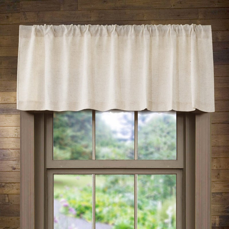 Valea Home Linen Valance for Kitchen Rod Pocket Rustic Farmhouse Crude Window Curtain Valances 18 inch Length for Bathroom Living Room Natural 1 Panel