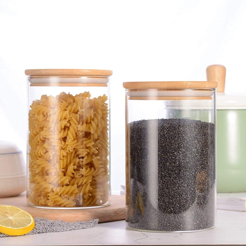 TADRUP 1000ML Kitchen Storage Glass Jars with Wooden Lids Borosilicate Glass Food Storage Containers Air Tight glass jar for Tea Coffee Spice Candy 1000ml Round Glass jar Pack of 6 - Image 3
