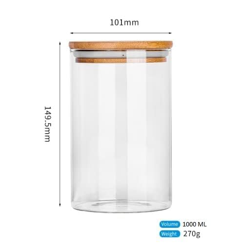TADRUP 1000ML Kitchen Storage Glass Jars with Wooden Lids Borosilicate Glass Food Storage Containers Air Tight glass jar for Tea Coffee Spice Candy 1000ml Round Glass jar Pack of 6 - Image 4