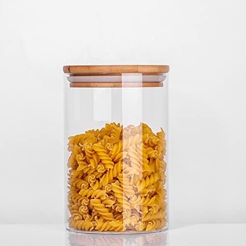 TADRUP 1000ML Kitchen Storage Glass Jars with Wooden Lids Borosilicate Glass Food Storage Containers Air Tight glass jar for Tea Coffee Spice Candy 1000ml Round Glass jar Pack of 6 - Image 2