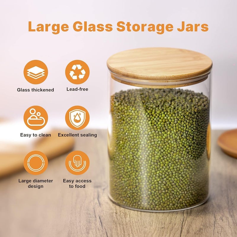 TADRUP 1000ML Kitchen Storage Glass Jars with Wooden Lids Borosilicate Glass Food Storage Containers Air Tight glass jar for Tea Coffee Spice Candy 1000ml Round Glass jar Pack of 6 - Image 5