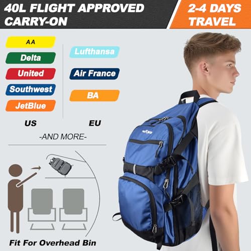 Seektop Lightweight Travel Backpack for Men Women, Multiple Pockets 40L Hiking Backpack Foldable Carry on Backpack for Outdoor Camping Sport Leisure (Blue) - Image 4