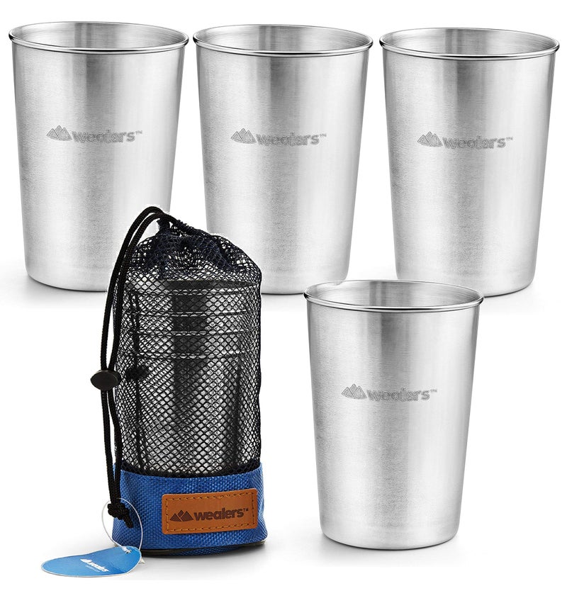 Stainless Steel Cup Tumbler Set Cold Drink Cups Good for Drinking Beer Water  Soft Drinks Comes with Blue Mesh Carry Bag for Camping Backpacking Picnic Outdoors