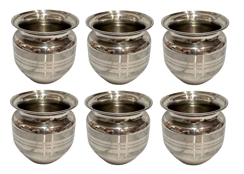 Dynore Dynore Stainless Steel Silver Lota/Kalash/Pooja Kalash/Small Lota for Home/Puja Lota 230 ml- Set of 6 - Image 1