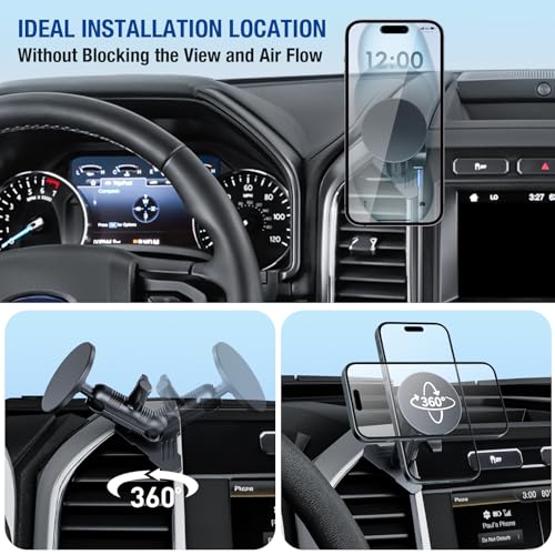Surfcabin CNC Vent Phone Holder, Magnetic Air Vent Phone Holder Cradles Mount Compatible with F150 2015-2020 & Super Duty F250 F350 F450 2017-2021, Full Metal Bracket for Most CellPhones - Image 5