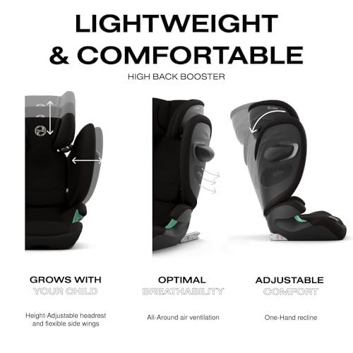 cybex مقعد تعزيز عالي الظهر قابل للطي Cybex Solution G2 - خفيف الوزن، مناسب للسفر، تركيب قفل صلب، حماية جانبية من الصدمات، قابل لتعديل الارتفاع، أسود قمر - Image 5