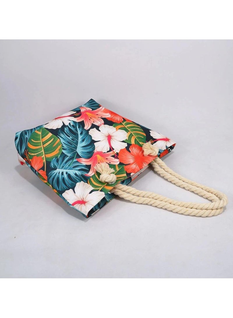 VIO Women Printed Beach Bag Large Tote Bag Waterproof Travel Pool Cloth Reusable Grocery Shopping Shoulder Bag Gym Bag Perfect for Beach Shopping Daily Use Assorted Blue - Image 3