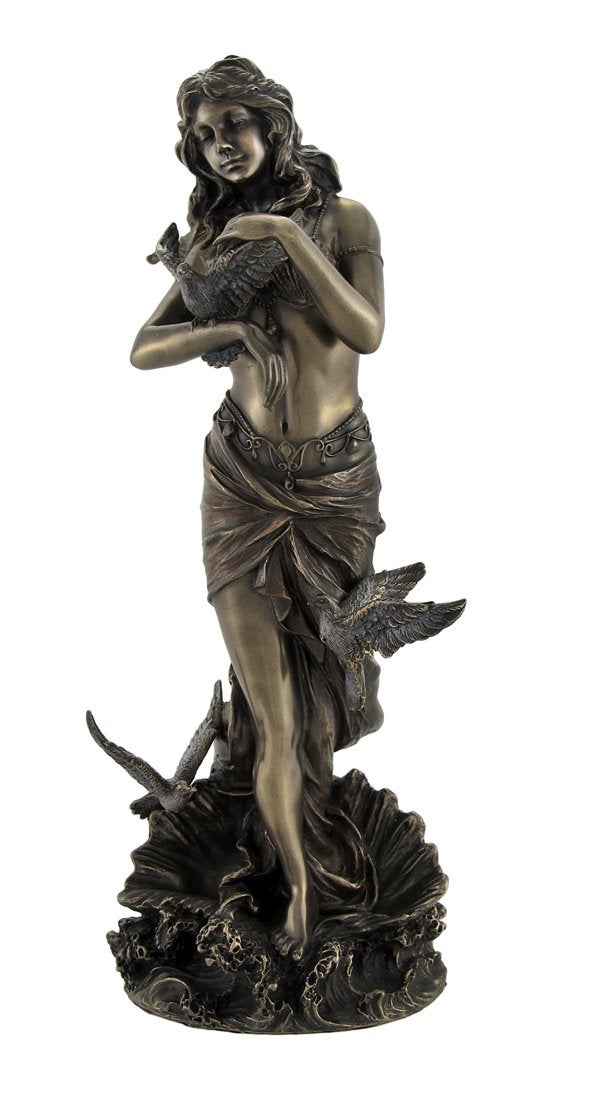Veronese Design Bronzed Aphrodite with Doves on Scallop Shell Statue - Image 1