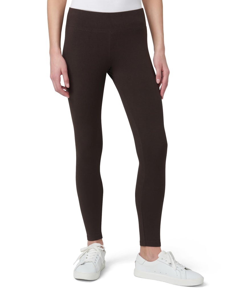 HUE Women's Ultra Soft Cotton Leggings with Wide Waistband, Full and Capri Length, Espresso, Large - Image 1