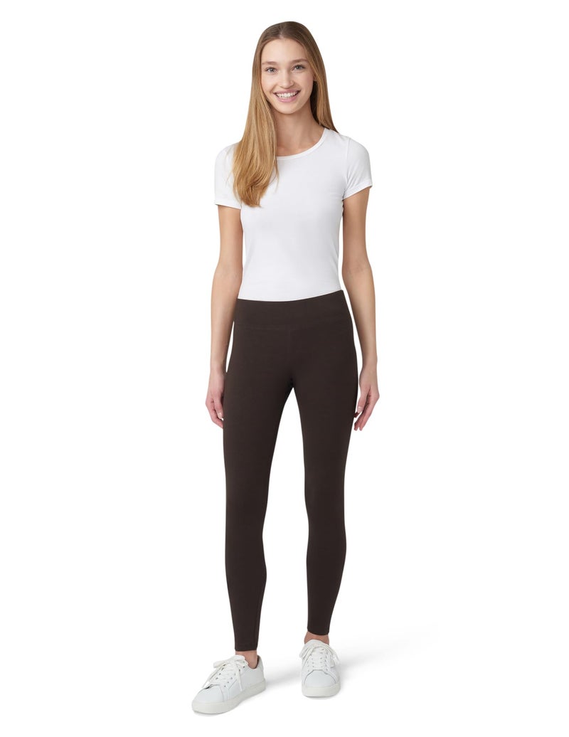 HUE Women's Ultra Soft Cotton Leggings with Wide Waistband, Full and Capri Length, Espresso, Large - Image 5